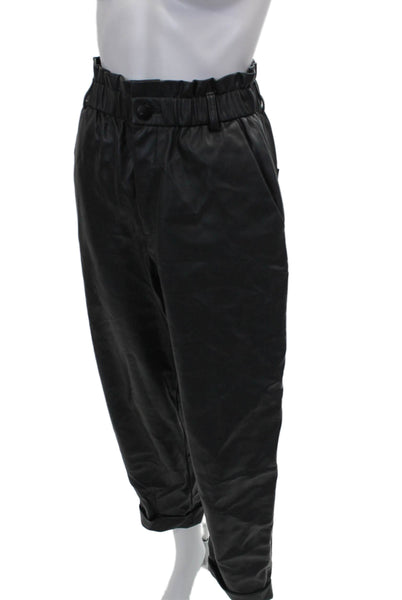 Zara Women Ankle Pants Black Polyurethane Button Closure Size S