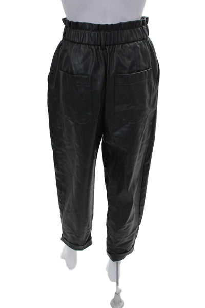 Zara Women Ankle Pants Black Polyurethane Button Closure Size S