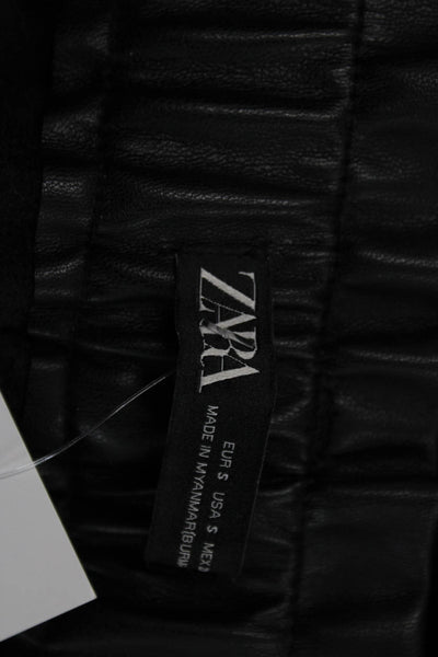Zara Women Ankle Pants Black Polyurethane Button Closure Size S