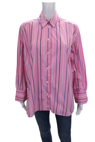 Zara Womens Pink Striped Cotton Collared Button Up Long Sleeve Top Size S