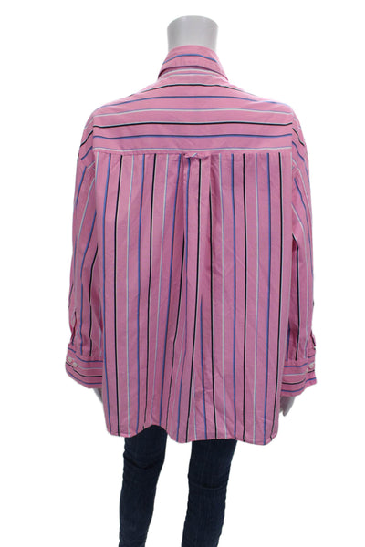 Zara Womens Pink Striped Cotton Collared Button Up Long Sleeve Top Size S