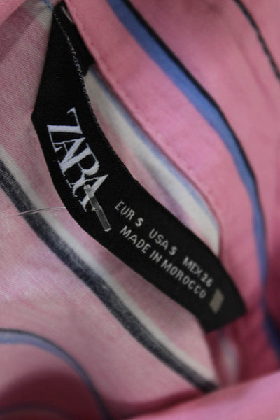 Zara Womens Pink Striped Cotton Collared Button Up Long Sleeve Top Size S