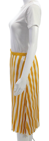 Karl Lagerfeld Womens Pleated Striped Midi Skirt Yellow Polyester Zip Size 4