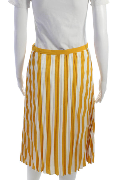 Karl Lagerfeld Womens Pleated Striped Midi Skirt Yellow Polyester Zip Size 4