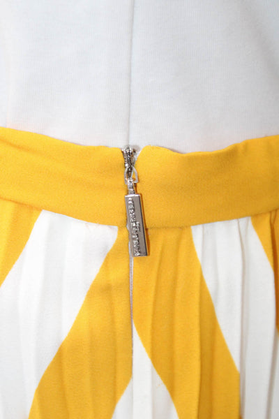 Karl Lagerfeld Womens Pleated Striped Midi Skirt Yellow Polyester Zip Size 4