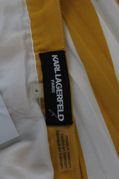 Karl Lagerfeld Womens Pleated Striped Midi Skirt Yellow Polyester Zip Size 4