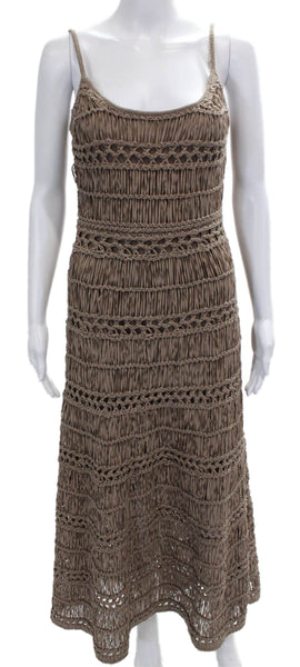 Staud Women Maxi Dress Beige Sleeveless Cotton Round Neck Pullover Long Size XS