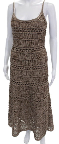 Staud Women Maxi Dress Beige Sleeveless Cotton Round Neck Pullover Long Size XS