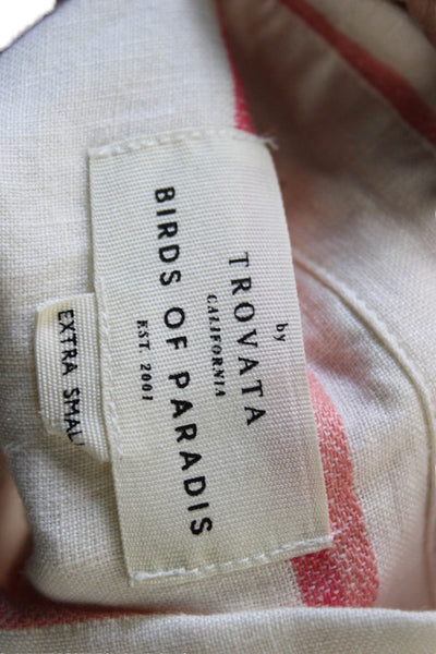 Birds of Paradis Womens Cropped Linen Striped Button-Up Top White Size XS