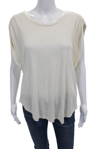 Brochu Walker Women Ivory Linen Basic T-Shirt Round Neck Sleeveless Size L