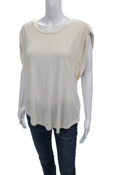 Brochu Walker Women Ivory Linen Basic T-Shirt Round Neck Sleeveless Size L