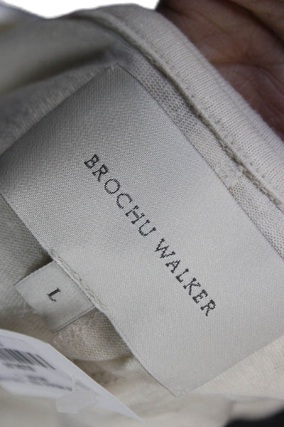 Brochu Walker Women Ivory Linen Basic T-Shirt Round Neck Sleeveless Size L