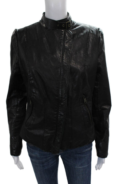 Marc New York Womens Biker Leather Jacket Black Zip Size M