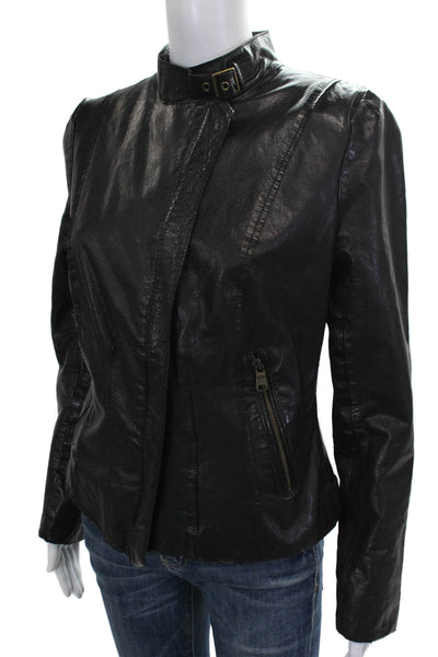 Marc New York Womens Biker Leather Jacket Black Zip Size M