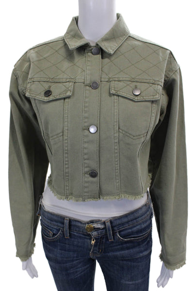 Splendid Women Quilted Cotton Button Jacket Green Size XS