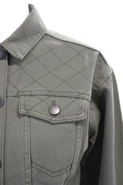 Splendid Women Quilted Cotton Button Jacket Green Size XS