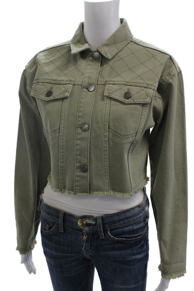 Splendid Women Quilted Cotton Button Jacket Green Size XS