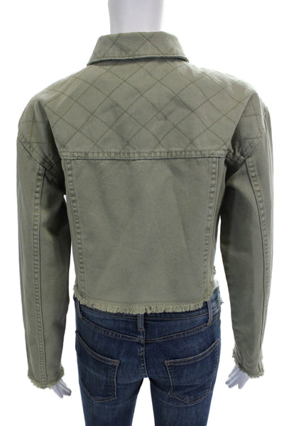 Splendid Women Quilted Cotton Button Jacket Green Size XS