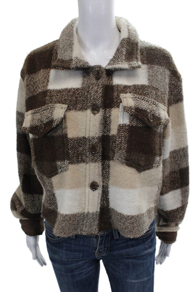 House of Harlow 1960 Womens Basic Jacket Brown Check Button Long Sleeve Size L