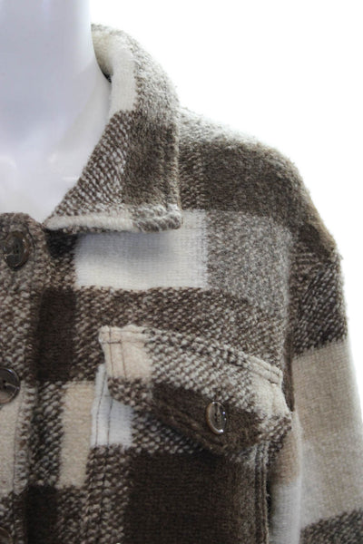 House of Harlow 1960 Womens Basic Jacket Brown Check Button Long Sleeve Size L