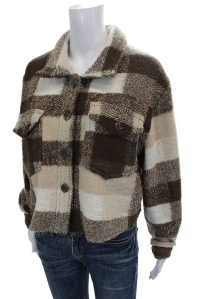House of Harlow 1960 Womens Basic Jacket Brown Check Button Long Sleeve Size L