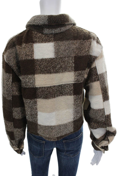 House of Harlow 1960 Womens Basic Jacket Brown Check Button Long Sleeve Size L