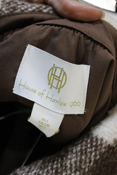 House of Harlow 1960 Womens Basic Jacket Brown Check Button Long Sleeve Size L