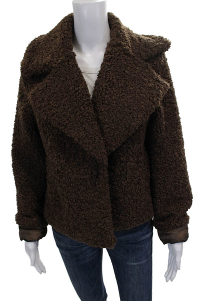Avec Les Filles Womens Brown Polyester Jacket Long Sleeve Hook Front Size S