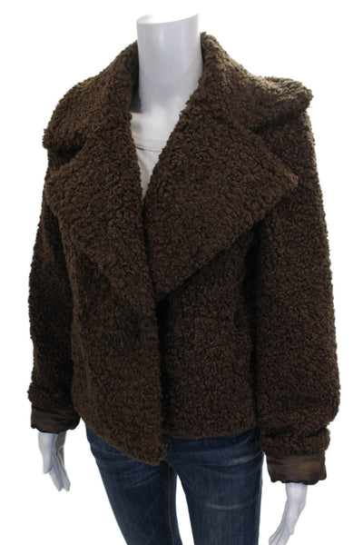 Avec Les Filles Womens Brown Polyester Jacket Long Sleeve Hook Front Size S