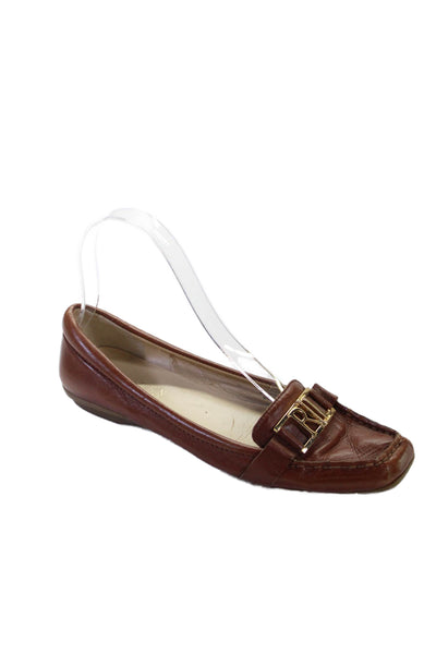 Lauren Ralph Lauren Womens Leather Logo Accent Loafers Brown Size 6.5