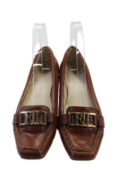 Lauren Ralph Lauren Womens Leather Logo Accent Loafers Brown Size 6.5