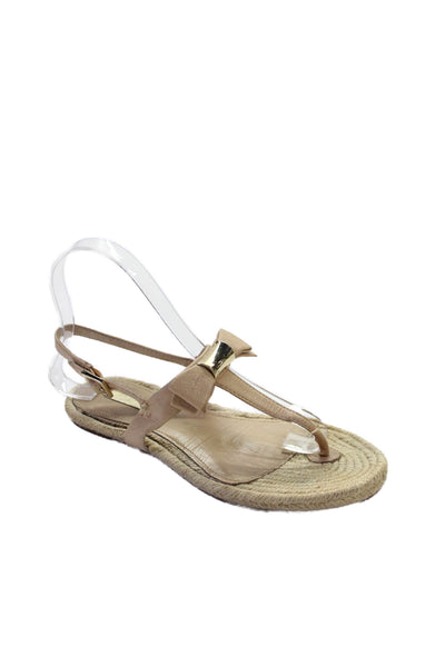 Louise et Cie Womens Leather Bow T-Strap Sandals Beige Size 6