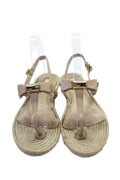Louise et Cie Womens Leather Bow T-Strap Sandals Beige Size 6