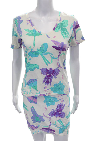 Manuel Canovas Women Multicolor Animal Print V Neck Short Sleeve Set Size 6