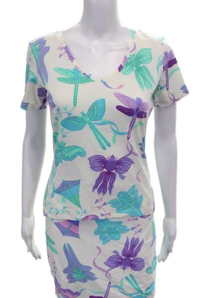 Manuel Canovas Women Multicolor Animal Print V Neck Short Sleeve Set Size 6