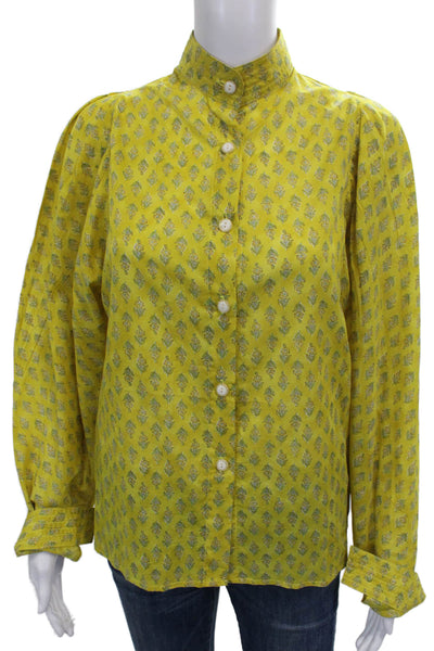 Claramonte Womens Basic Collared Floral Cotton Button Long Sleeve Blouse Size S