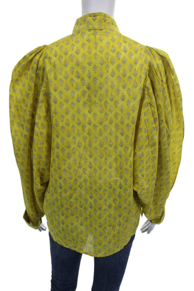 Claramonte Womens Basic Collared Floral Cotton Button Long Sleeve Blouse Size S