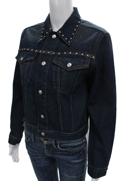 Re/Done Women Basic Jacket Blue Cotton Button Long Sleeve Fall Size XS
