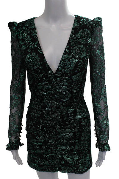 Rebecca Vallance Womens Bodycon Dress Black Floral V-Neck Long Sleeve Size 2