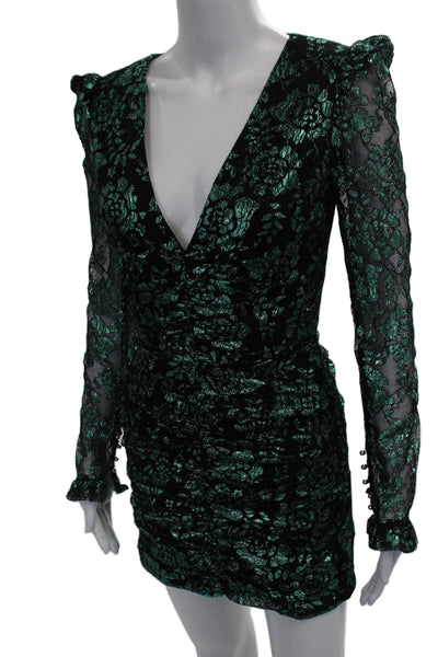 Rebecca Vallance Womens Bodycon Dress Black Floral V-Neck Long Sleeve Size 2