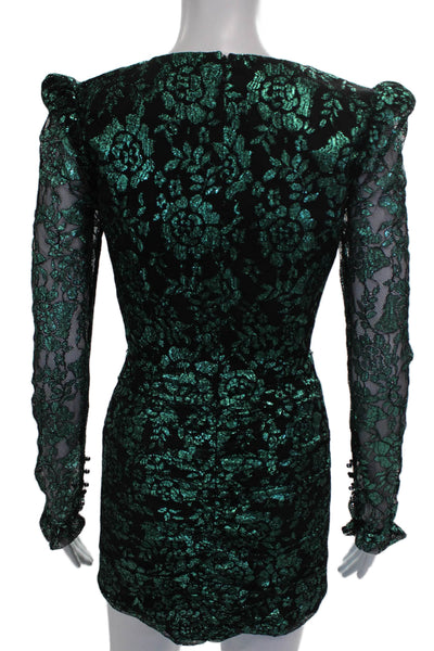 Rebecca Vallance Womens Bodycon Dress Black Floral V-Neck Long Sleeve Size 2