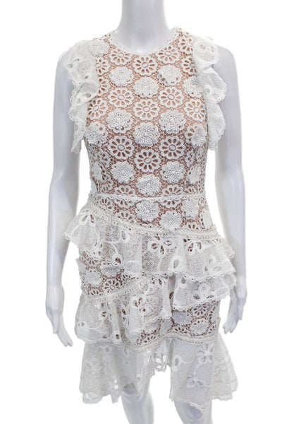 Alexis Womens Bodycon Floral Dress White Sleeveless Round Neck Size S