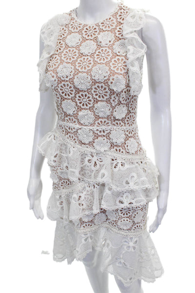 Alexis Womens Bodycon Floral Dress White Sleeveless Round Neck Size S