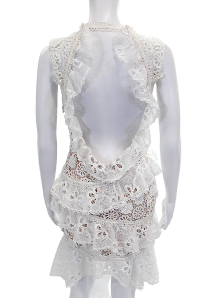 Alexis Womens Bodycon Floral Dress White Sleeveless Round Neck Size S
