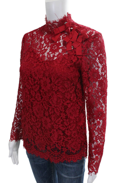 J Crew Women Floral Lace High Neck Long Sleeve Button Blouse Size 00