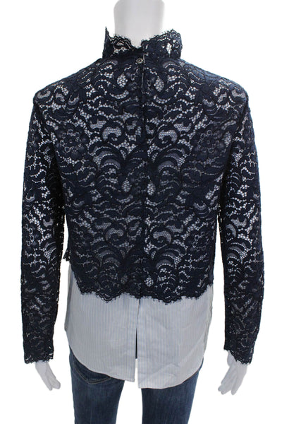 Sandro Women Blue Floral Tunic Blouse High Neck Long Sleeve Size 1