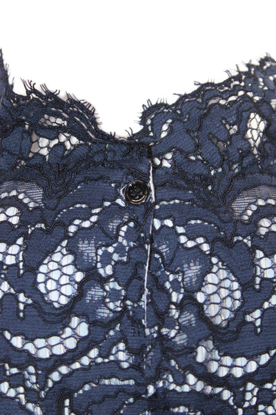 Sandro Women Blue Floral Tunic Blouse High Neck Long Sleeve Size 1