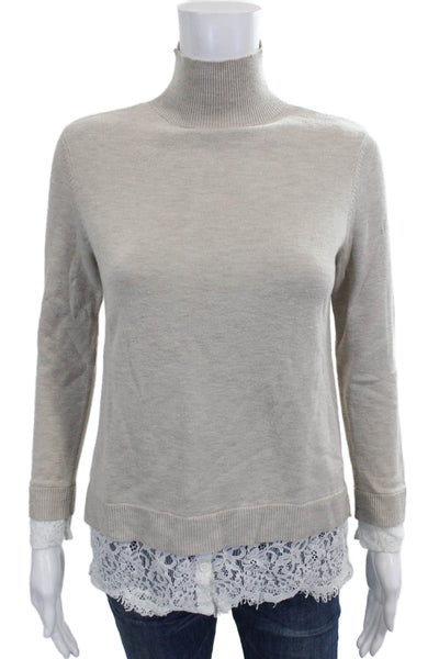 Joie Women Pullover Sweater Mock Neck Wool Beige Long Sleeve Size XS