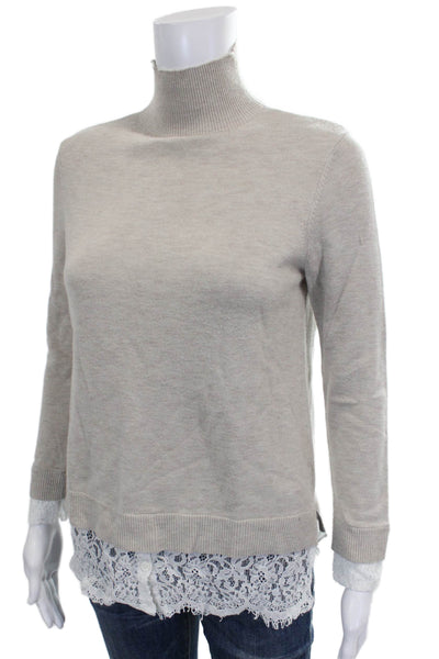 Joie Women Pullover Sweater Mock Neck Wool Beige Long Sleeve Size XS