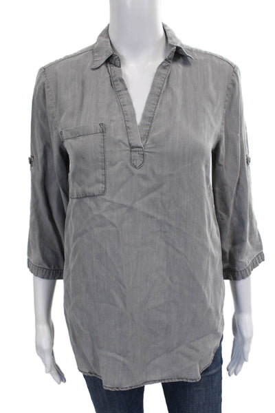 Korye Womens Tunic Blouse Gray Tencel Collared 3/4 Sleeve Size S